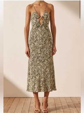 NWT Free People twist front ditzy floral silk midi dress, size 2